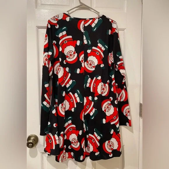 Meaneor Santa Claus Holiday Long Sleeve Christmas Dress in Black/Red - NWT - Picture 10 of 11